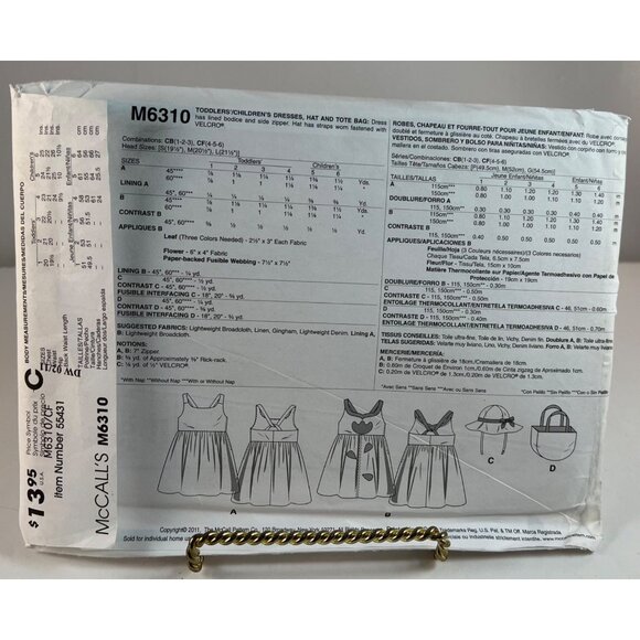 McCalls M6310 Toddlers Childrens Dresses Hat Tote Bag Pattern CF 4 5 6 UNCUT - Picture 6 of 8